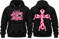 a black hoodie with a pink cross on it